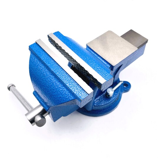 Фото Тиски слесарные 125 мм, поворотные, стальные губки, с наковальней