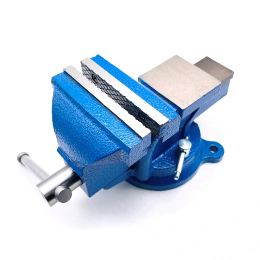 Фото Тиски слесарные 100 мм, поворотные, стальные губки, с наковальней