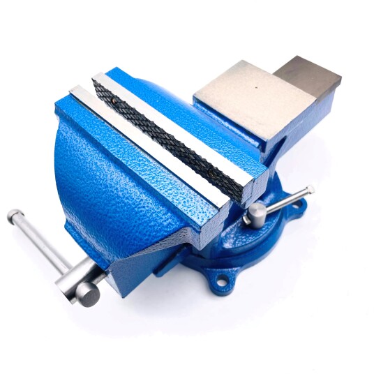 Фото Тиски слесарные 150 мм, поворотные, стальные губки, с наковальней